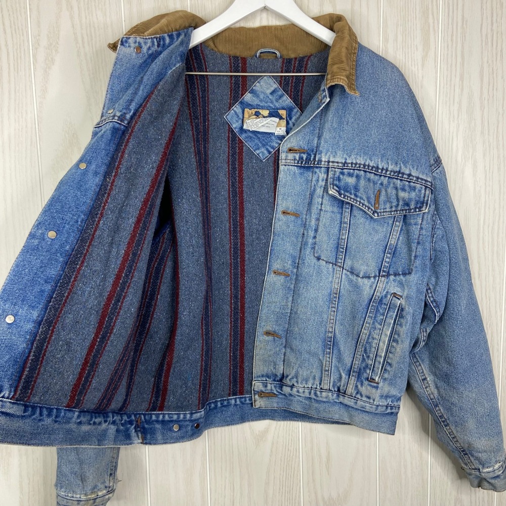 Wrangler Mens Distressed Denim Jacket Corduroy Collar Vintage Workwear Size M - Picture 3 of 6